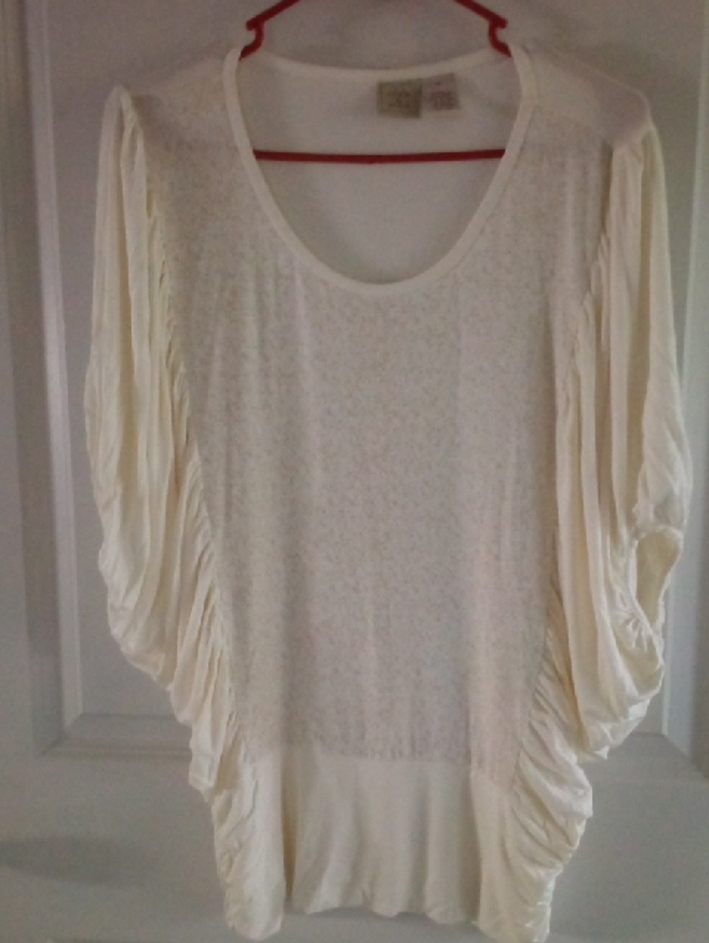 Light Cream Batwing Sleeve Scoop Neck Blouse